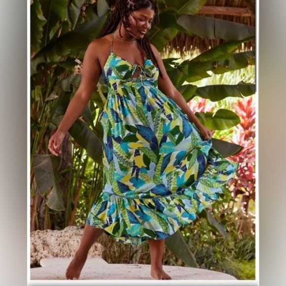 NWT Aerie Halter Beach Maxi Sundress Marbled Blue - Picture 1 of 9